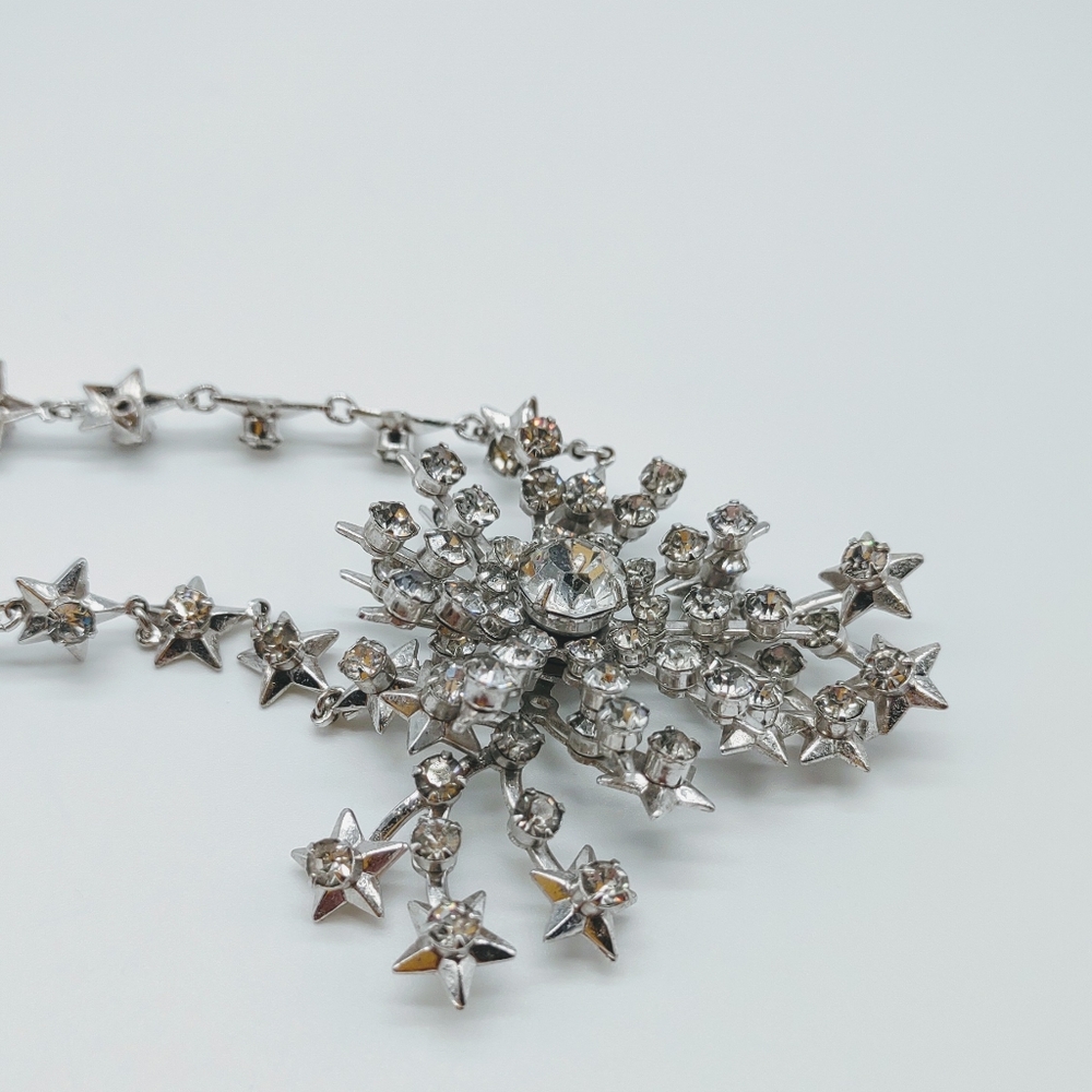 Vintage Silver Tone Rhinestone Statement Necklace - Picture 7 of 11